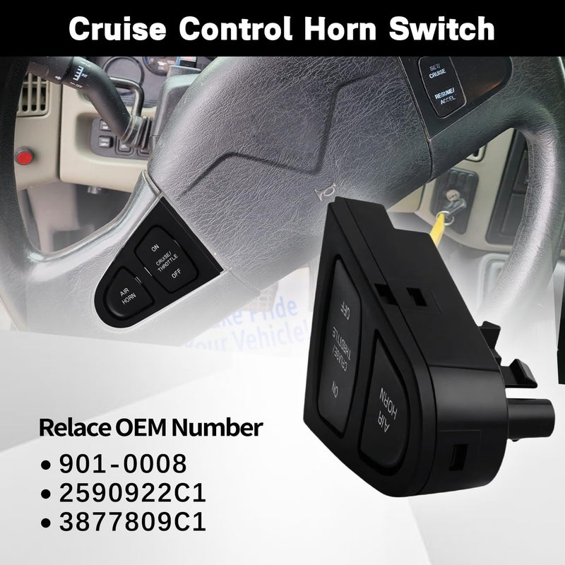 RydSuns 2590922C1 Cruise Control Horn Switch Button Fit for 2001-2016 International 4100 4200 4300 4400 7300 7400 7500 7600 7700 8500 8600 CTX RXT Replace for 901-0008, 3877809C1 - Image 3